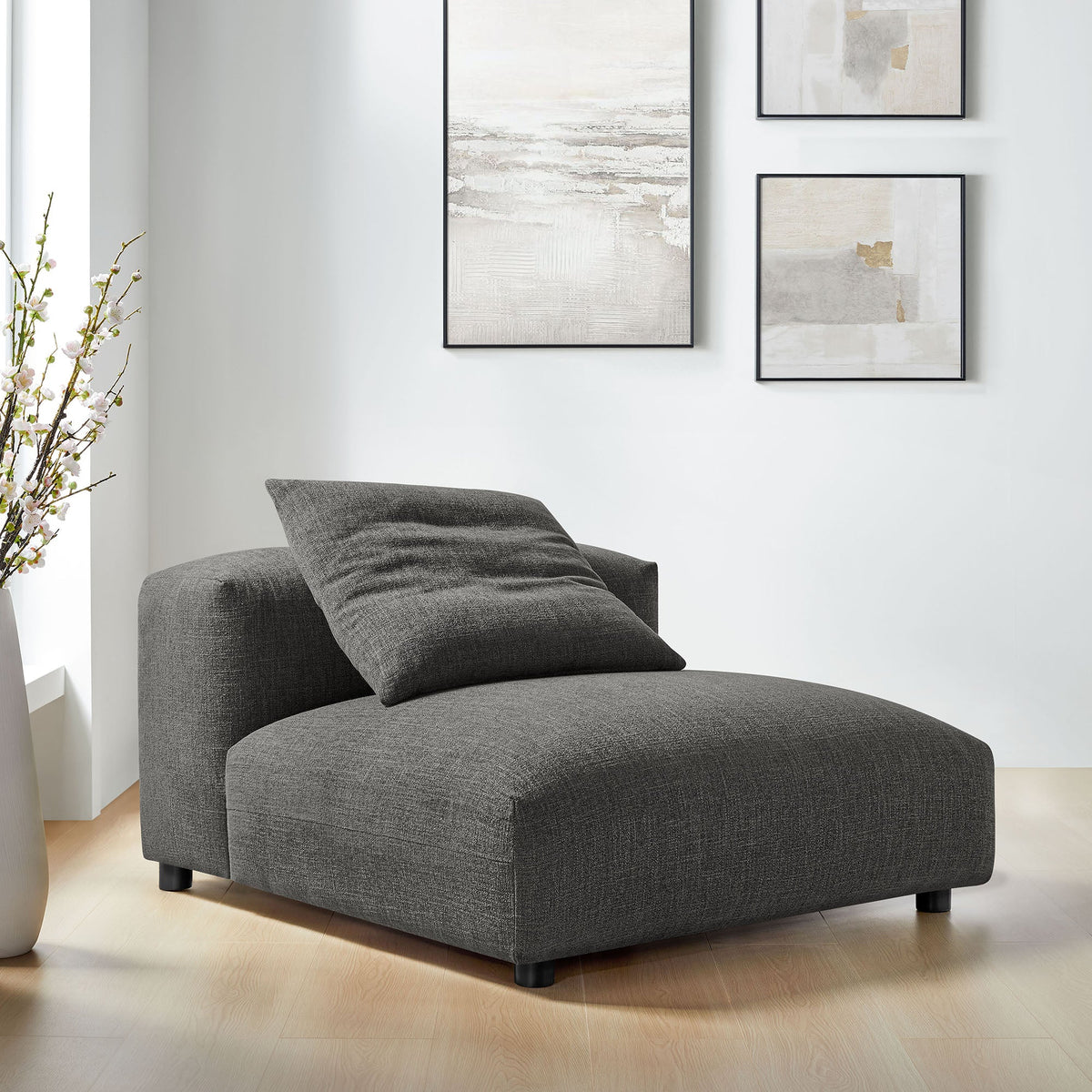 Solace Charcoal Modular Upholstered Fabric Armless Chair - Ornate Home