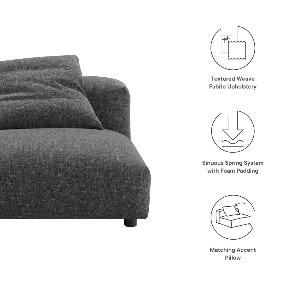 Solace Charcoal Modular Upholstered Fabric Armless Chair - Ornate Home