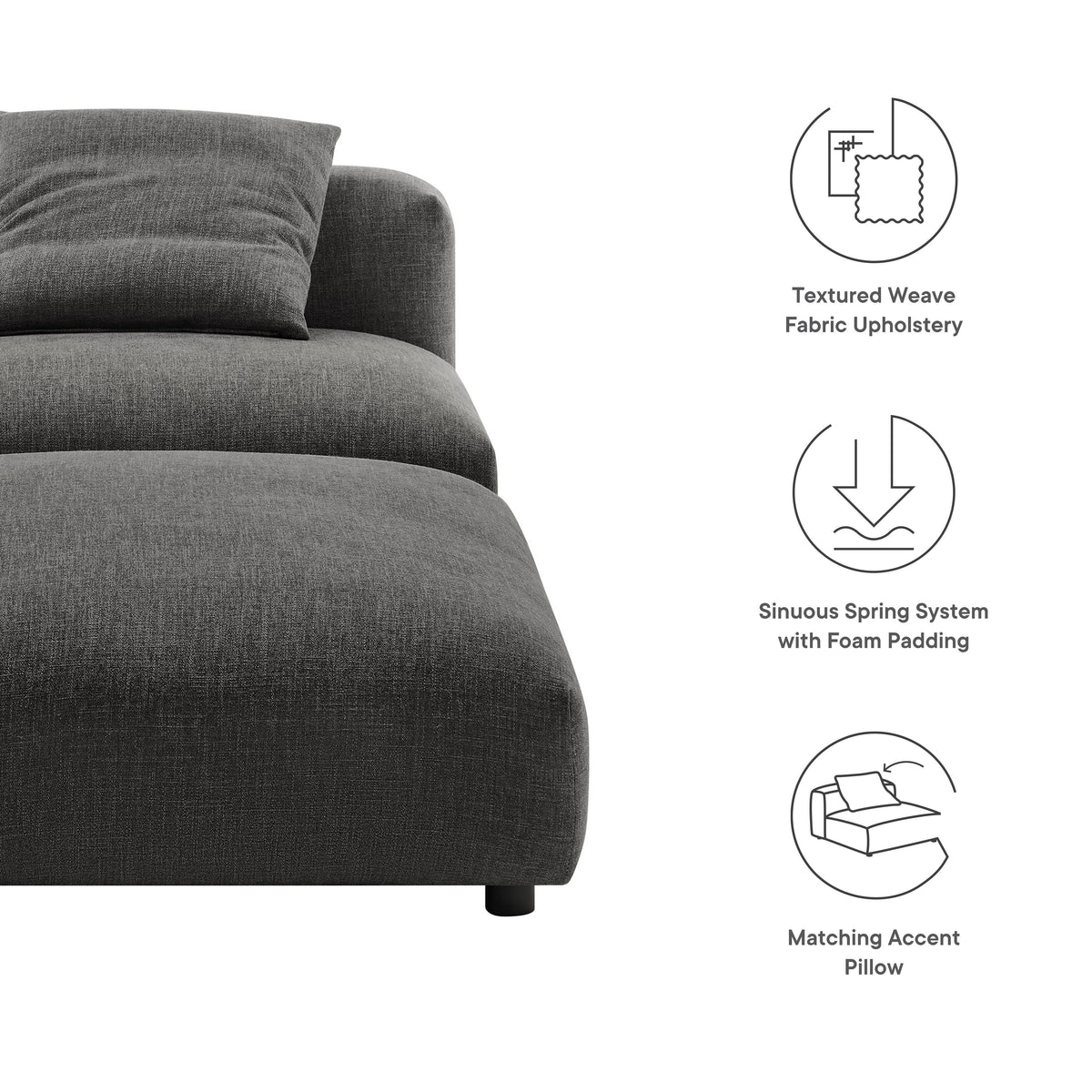 Solace Charcoal Modular Upholstered Fabric Armless Chair and Ottoman Set - Ornate Home