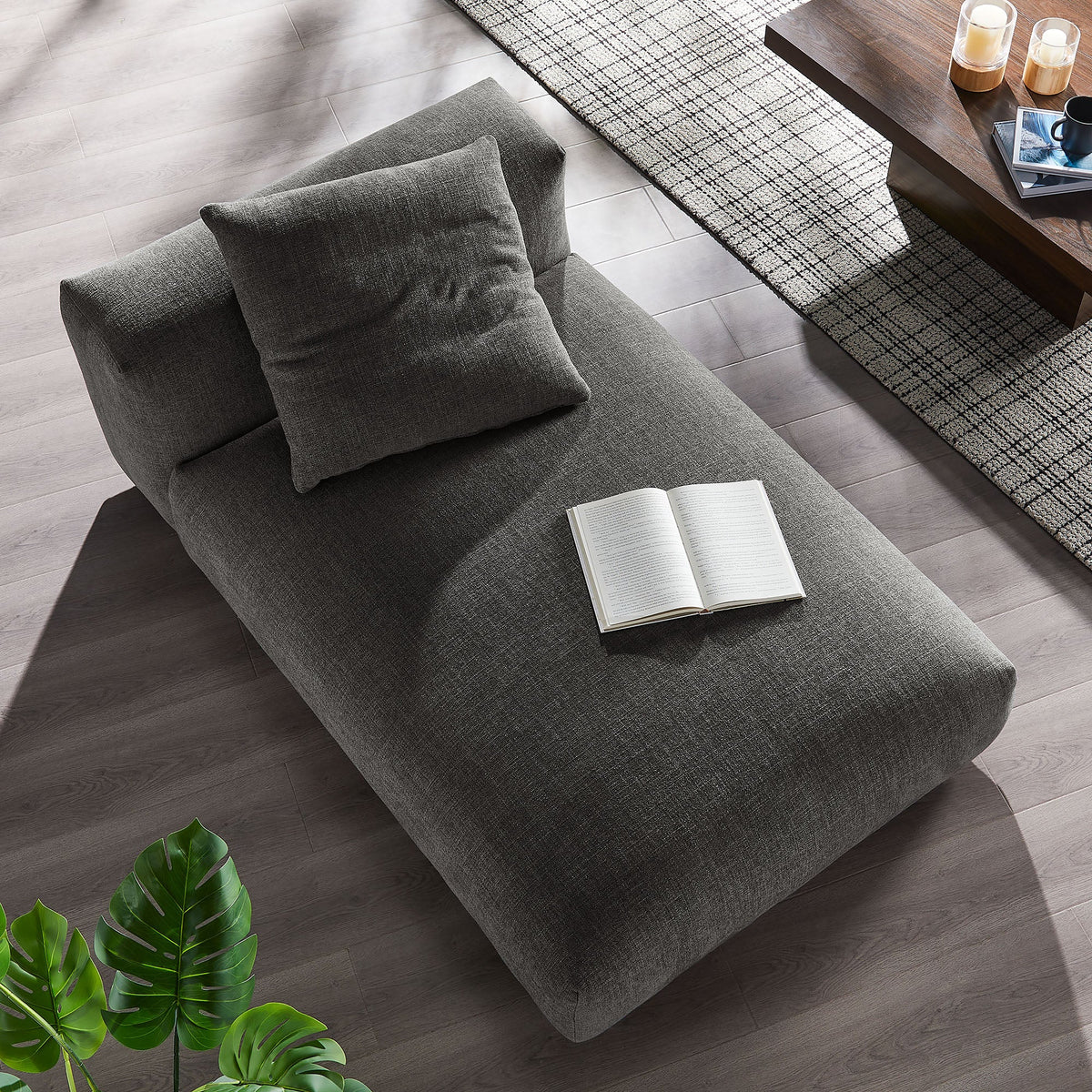 Solace Charcoal Modular Upholstered Fabric Armless Chaise Lounge - Ornate Home