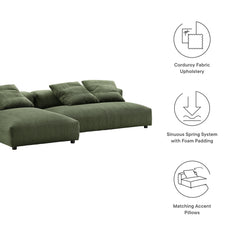 Solace Fern 2-Piece Modular Corduroy Upholstered Sectional Sofa With Chaise - Ornate Home