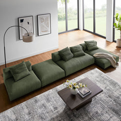 Solace Fern 4-Piece Modular Corduroy Upholstered Sectional Sofa With Ottoman - Ornate Home