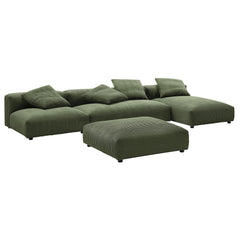 Solace Fern 4-Piece Modular Corduroy Upholstered Sectional Sofa With Ottoman - Ornate Home