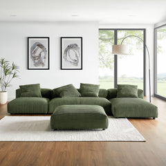 Solace Fern 4-Piece Modular Corduroy Upholstered Sectional Sofa With Ottoman - Ornate Home