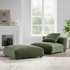 Solace Fern Modular Corduroy Upholstered Armless Chair and Ottoman Set - Ornate Home