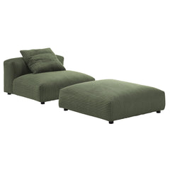 Solace Fern Modular Corduroy Upholstered Armless Chair and Ottoman Set - Ornate Home