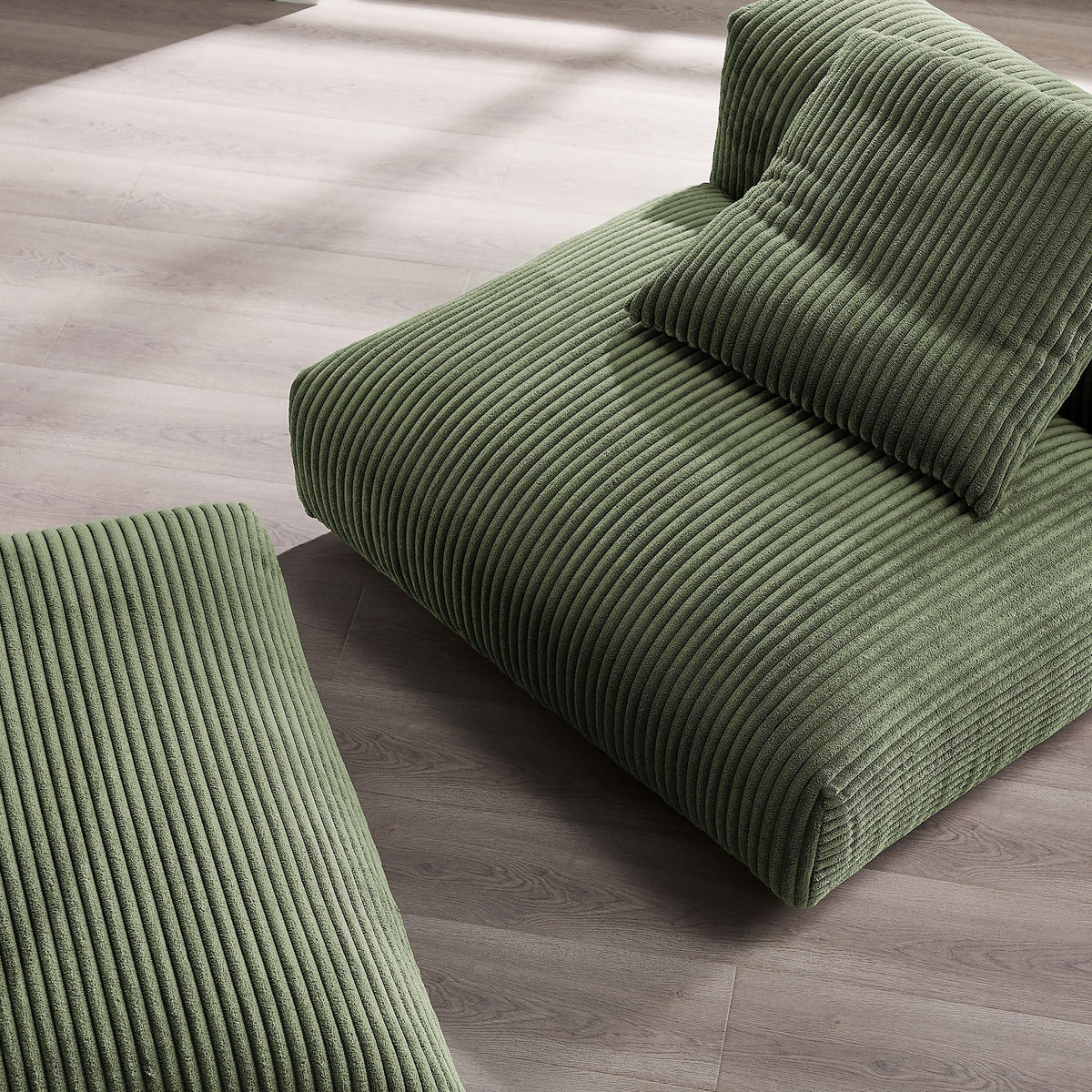 Solace Fern Modular Corduroy Upholstered Armless Chair and Ottoman Set - Ornate Home
