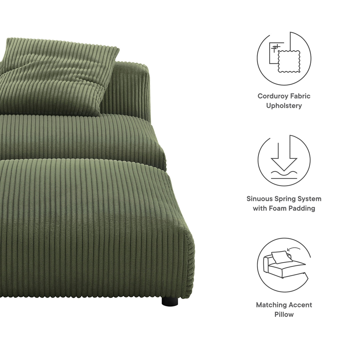 Solace Fern Modular Corduroy Upholstered Armless Chair and Ottoman Set - Ornate Home