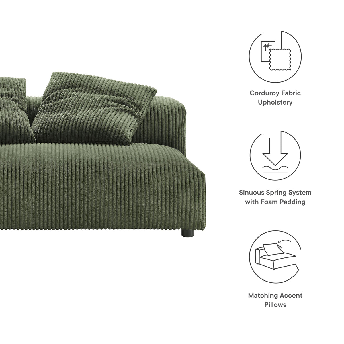 Solace Fern Modular Corduroy Upholstered Armless Loveseat - Ornate Home