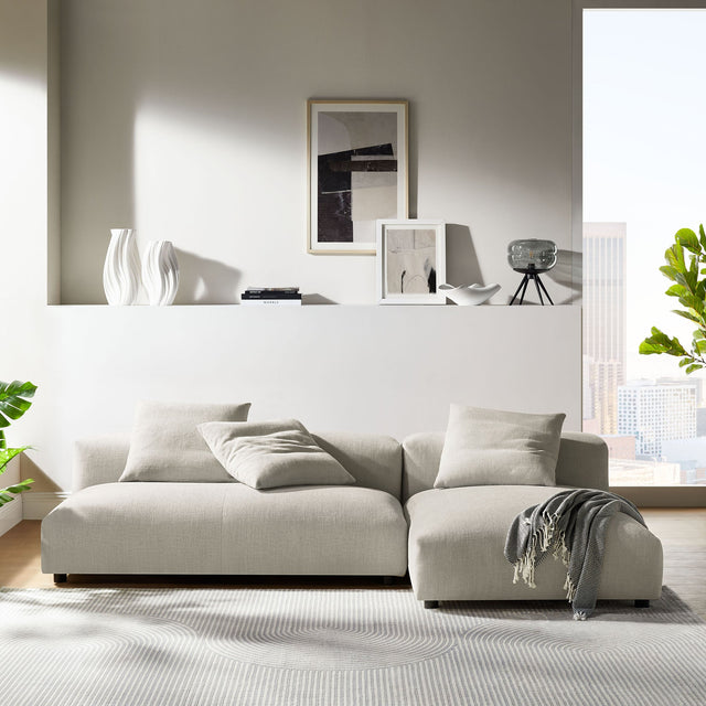 Solace Linen 2-Piece Modular Upholstered Fabric Sectional Sofa With Chaise - Ornate Home
