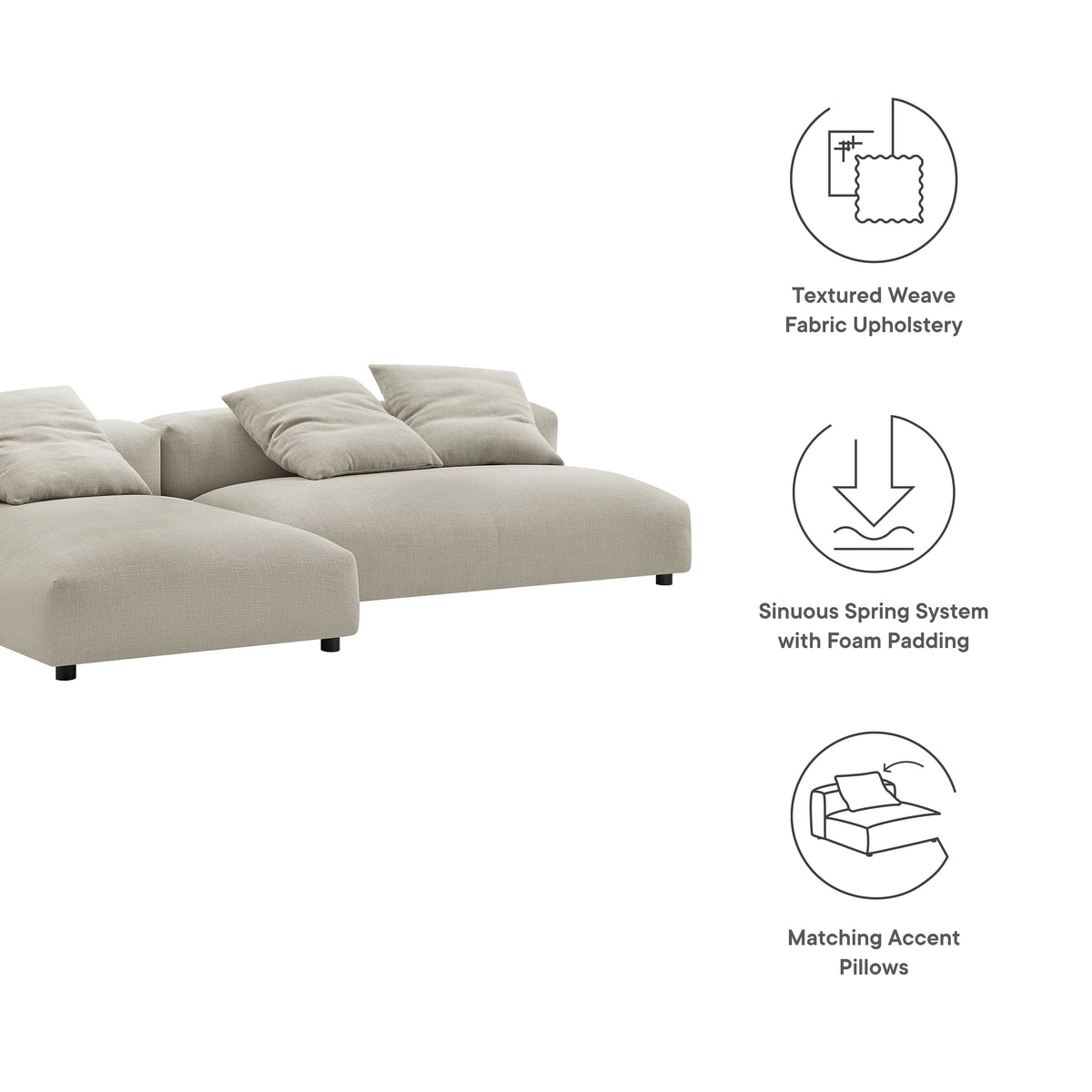 Solace Linen 2-Piece Modular Upholstered Fabric Sectional Sofa With Chaise - Ornate Home