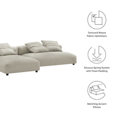 Solace Linen 2-Piece Modular Upholstered Fabric Sectional Sofa With Chaise - Ornate Home