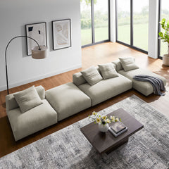 Solace Linen 4-Piece Modular Upholstered Fabric Sectional Sofa With Ottoman - Ornate Home