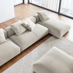 Solace Linen 4-Piece Modular Upholstered Fabric Sectional Sofa With Ottoman - Ornate Home