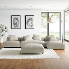 Solace Linen 4-Piece Modular Upholstered Fabric Sectional Sofa With Ottoman - Ornate Home