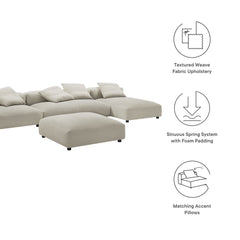 Solace Linen 4-Piece Modular Upholstered Fabric Sectional Sofa With Ottoman - Ornate Home