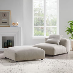 Solace Linen Modular Upholstered Fabric Armless Chair and Ottoman Set - Ornate Home