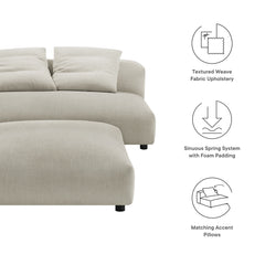Solace Linen Modular Upholstered Fabric Armless Loveseat and Ottoman Set - Ornate Home