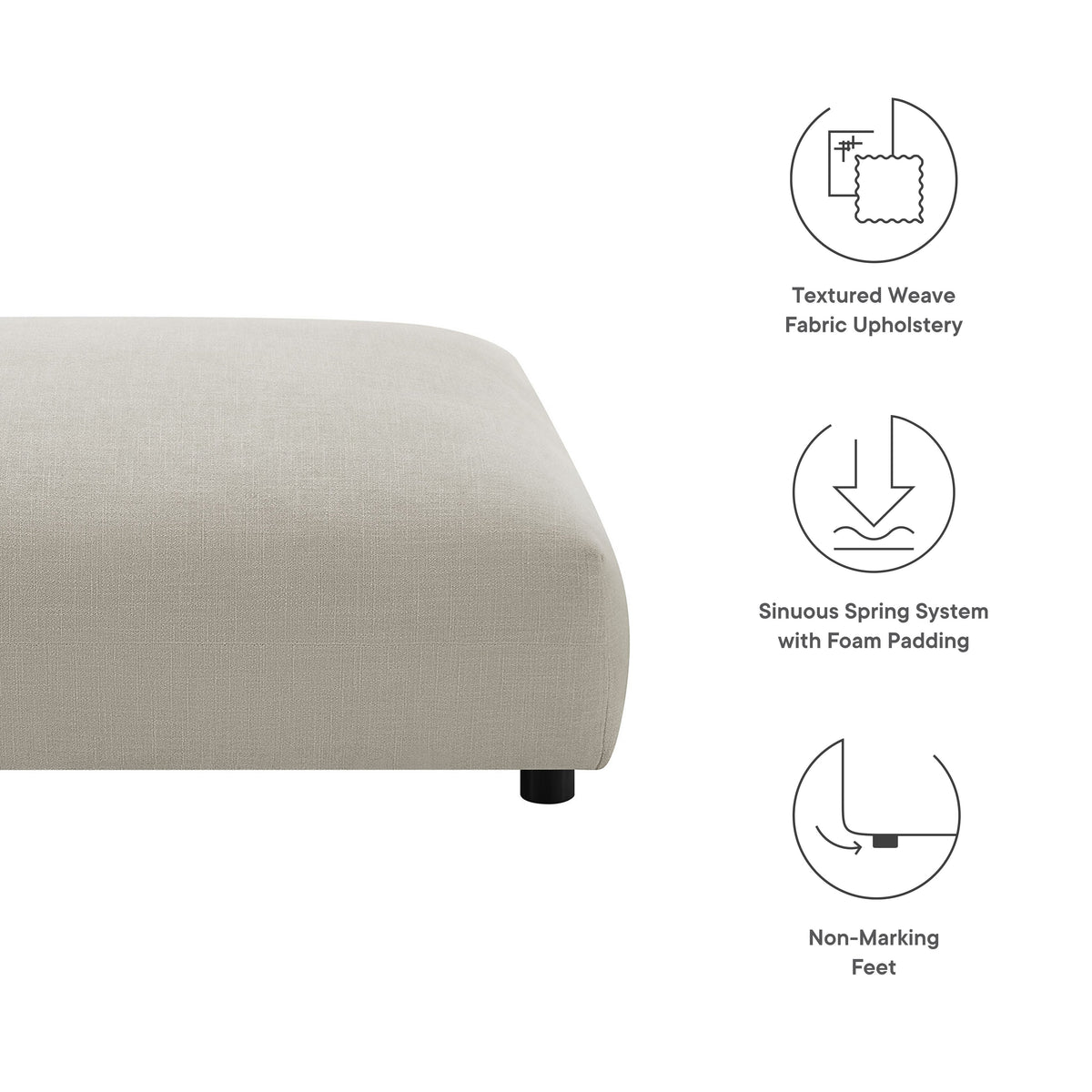 Solace Linen Modular Upholstered Fabric Ottoman - Ornate Home