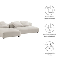 Solace Salt 2-Piece Modular Upholstered Fabric Sectional Sofa With Chaise - Ornate Home