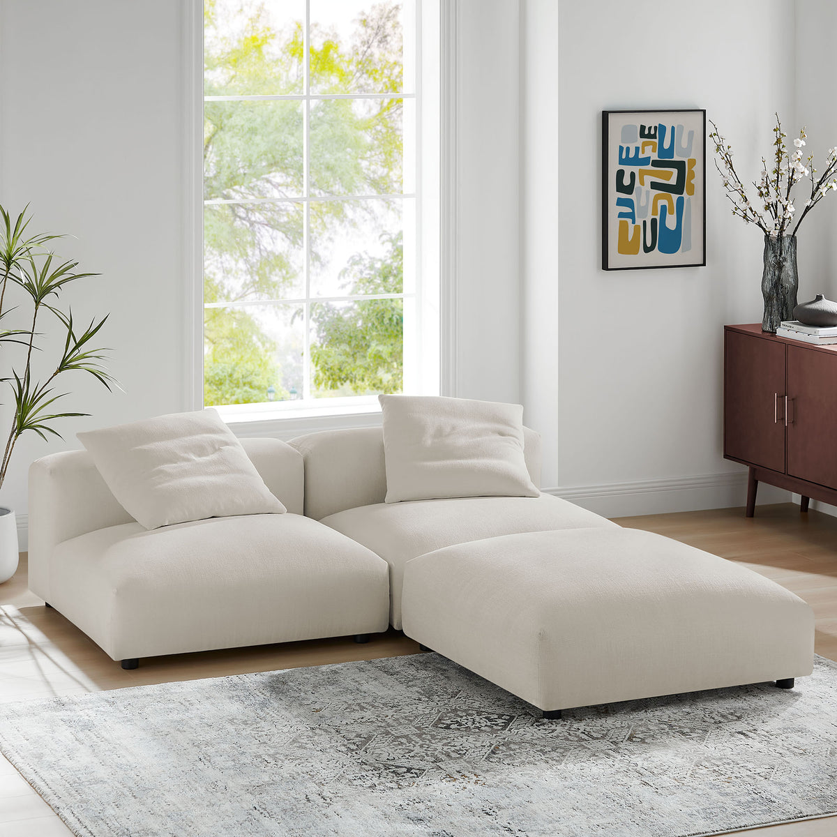 Solace Salt 3-Piece Modular Upholstered Fabric Sectional Sofa - Ornate Home