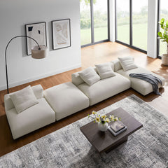 Solace Salt 4-Piece Modular Upholstered Fabric Sectional Sofa With Ottoman - Ornate Home