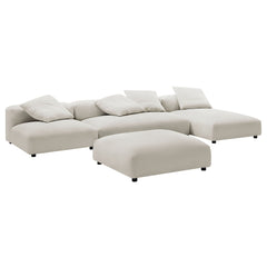 Solace Salt 4-Piece Modular Upholstered Fabric Sectional Sofa With Ottoman - Ornate Home