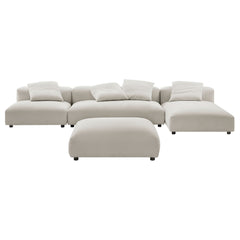 Solace Salt 4-Piece Modular Upholstered Fabric Sectional Sofa With Ottoman - Ornate Home