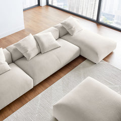 Solace Salt 4-Piece Modular Upholstered Fabric Sectional Sofa With Ottoman - Ornate Home