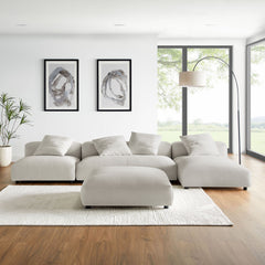 Solace Salt 4-Piece Modular Upholstered Fabric Sectional Sofa With Ottoman - Ornate Home