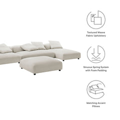 Solace Salt 4-Piece Modular Upholstered Fabric Sectional Sofa With Ottoman - Ornate Home