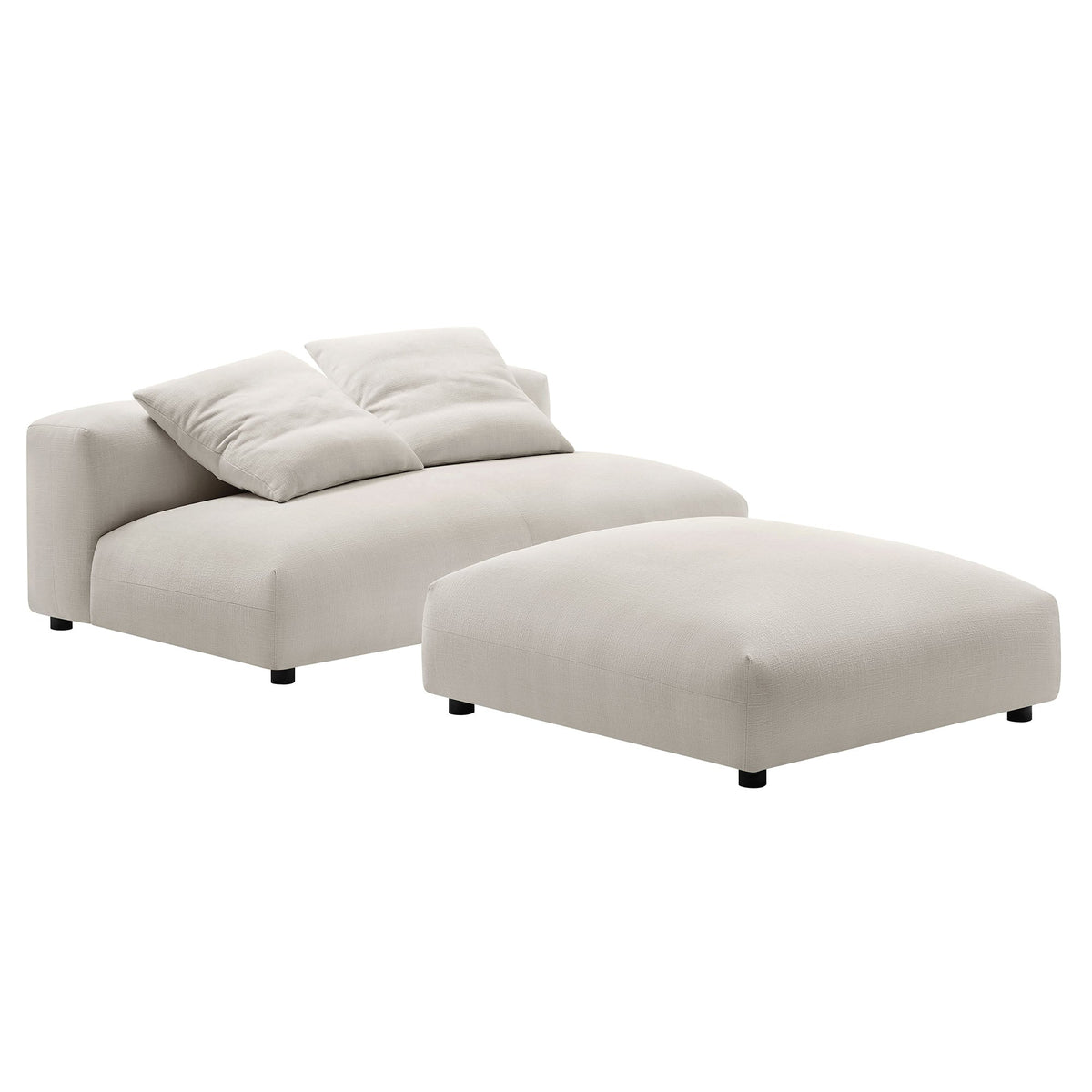 Solace Salt Modular Upholstered Fabric Armless Loveseat and Ottoman Set - Ornate Home