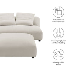 Solace Salt Modular Upholstered Fabric Armless Loveseat and Ottoman Set - Ornate Home