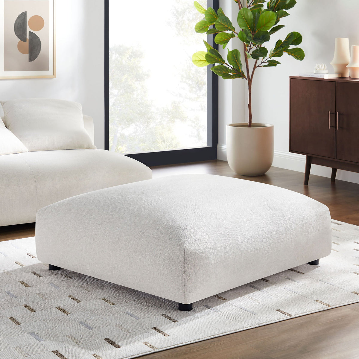 Solace Salt Modular Upholstered Fabric Ottoman - Ornate Home