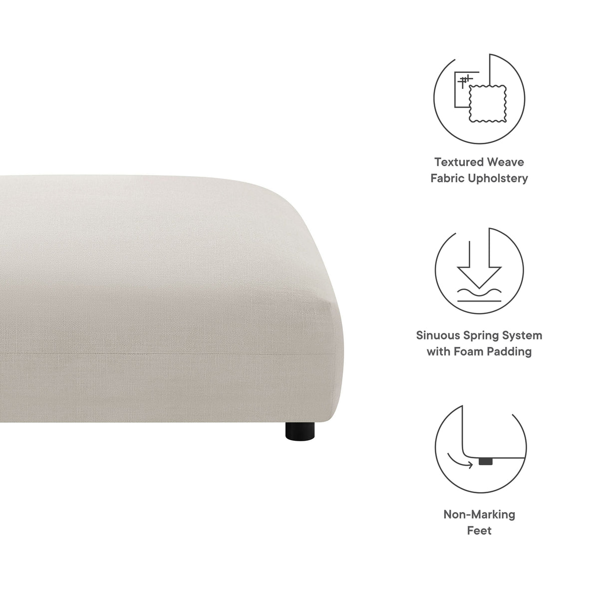 Solace Salt Modular Upholstered Fabric Ottoman - Ornate Home