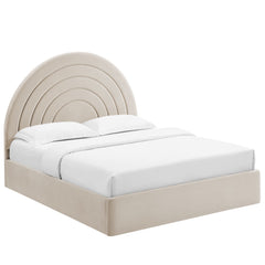 Solana Almond Arched Performance Velvet Queen Platform Bed - Ornate Home