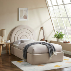 Solana Almond Arched Performance Velvet Twin Platform Bed - Ornate Home