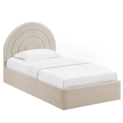 Solana Almond Arched Performance Velvet Twin Platform Bed - Ornate Home