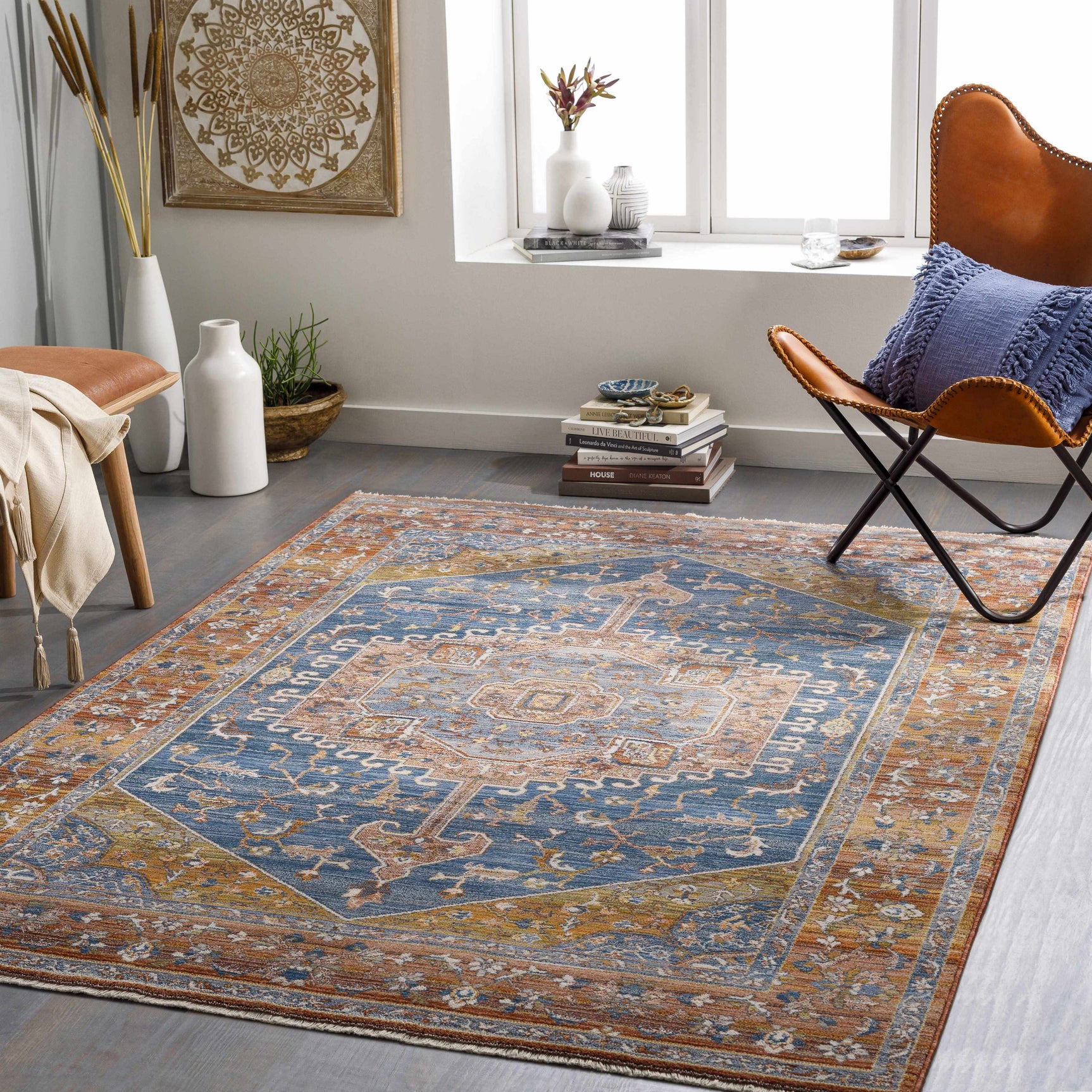 Solana Blue Medallion Area Carpet - Clearance - Ornate Home