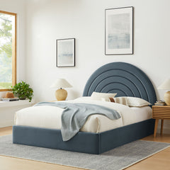 Solana Cadet Blue Arched Performance Velvet Full Platform Bed - Ornate Home