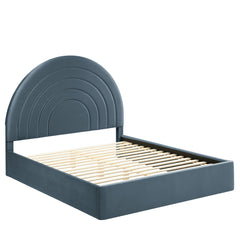 Solana Cadet Blue Arched Performance Velvet Full Platform Bed - Ornate Home