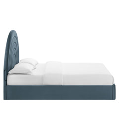 Solana Cadet Blue Arched Performance Velvet Full Platform Bed - Ornate Home
