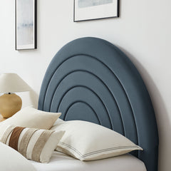Solana Cadet Blue Arched Performance Velvet Full Platform Bed - Ornate Home