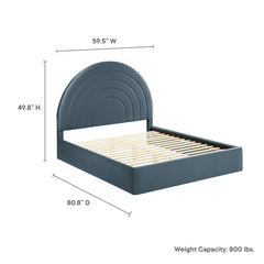 Solana Cadet Blue Arched Performance Velvet Full Platform Bed - Ornate Home