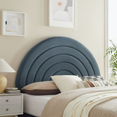 Solana Cadet Blue Arched Performance Velvet Queen Headboard - Ornate Home