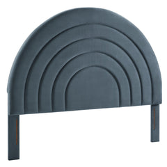 Solana Cadet Blue Arched Performance Velvet Queen Headboard - Ornate Home