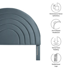 Solana Cadet Blue Arched Performance Velvet Queen Headboard - Ornate Home