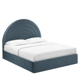 Solana Cadet Blue Arched Performance Velvet Queen Platform Bed - Ornate Home