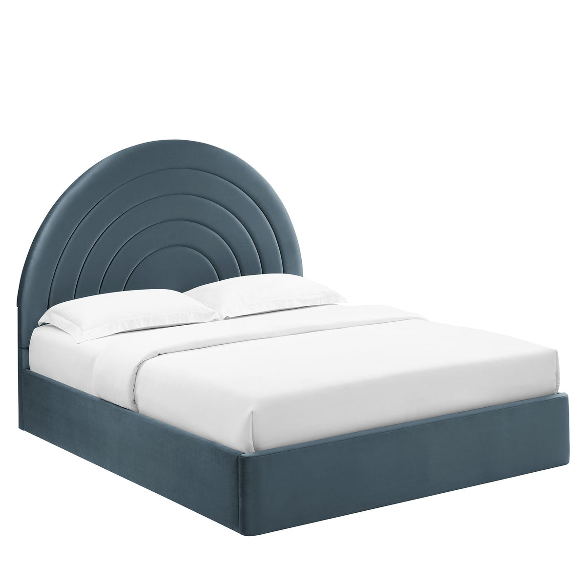 Solana Cadet Blue Arched Performance Velvet Queen Platform Bed - Ornate Home
