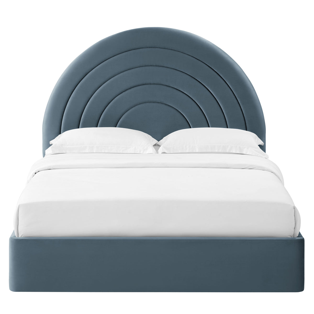 Solana Cadet Blue Arched Performance Velvet Queen Platform Bed - Ornate Home